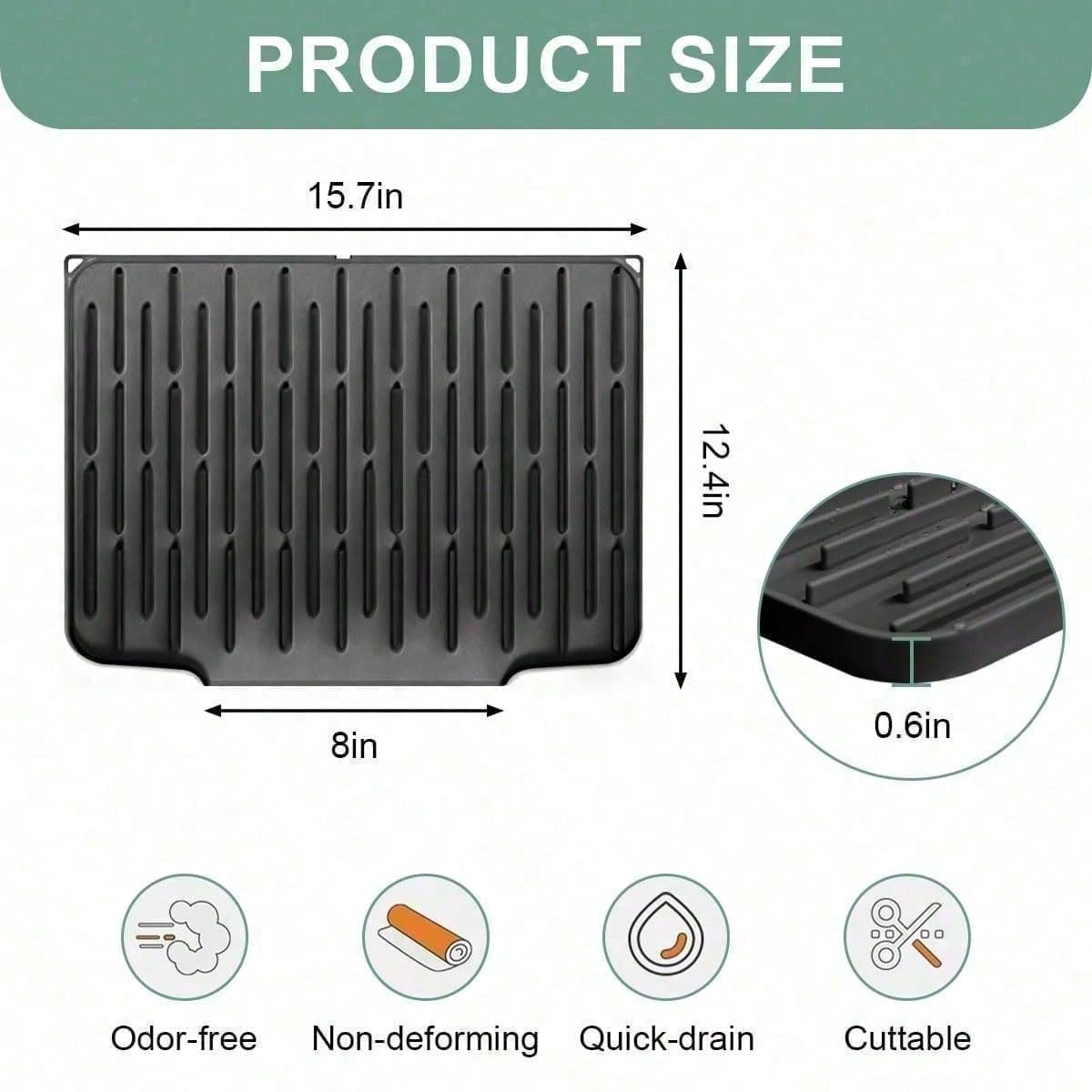 Non Slip Large Silicone Dish Draining Mat, Heat Resistant Sink Liner