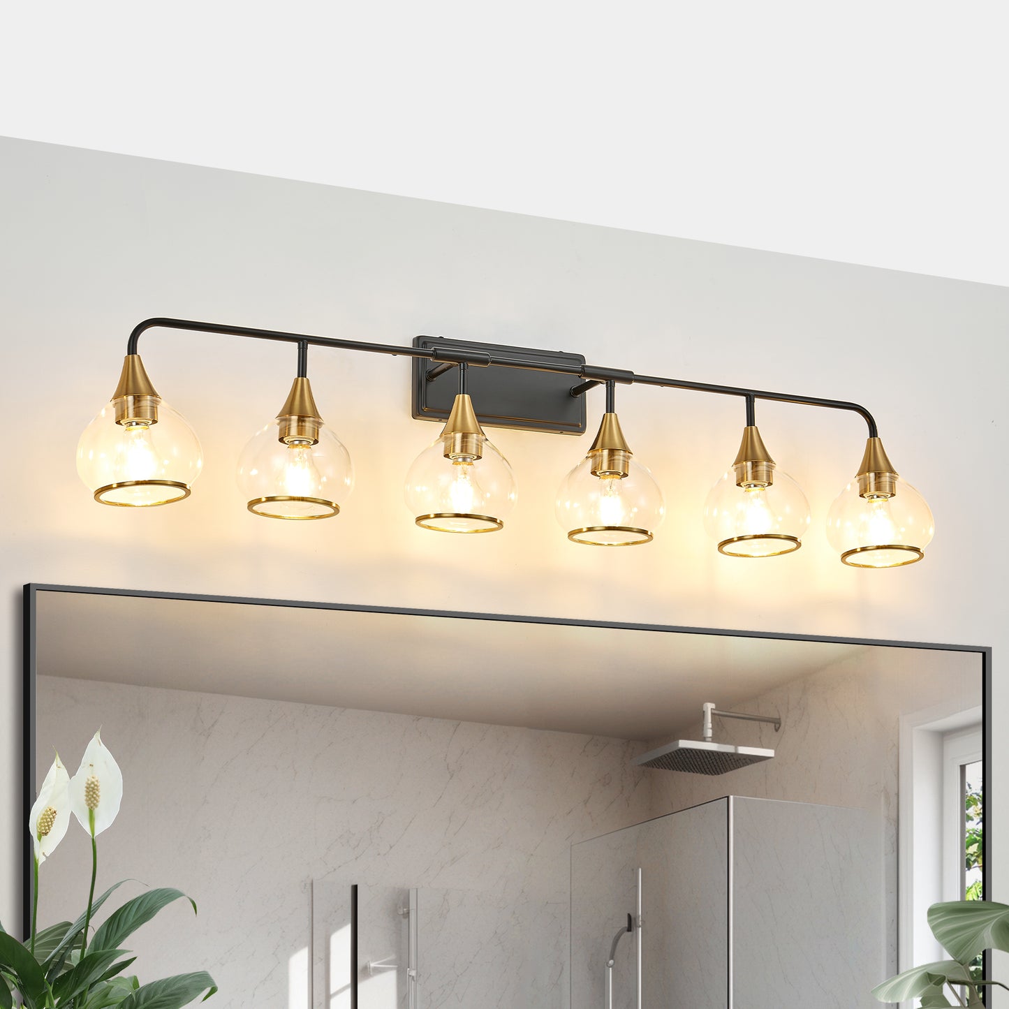 48-Inch Modern 6-Light Wall Sconce - Black & Gold Bathroom Fixture