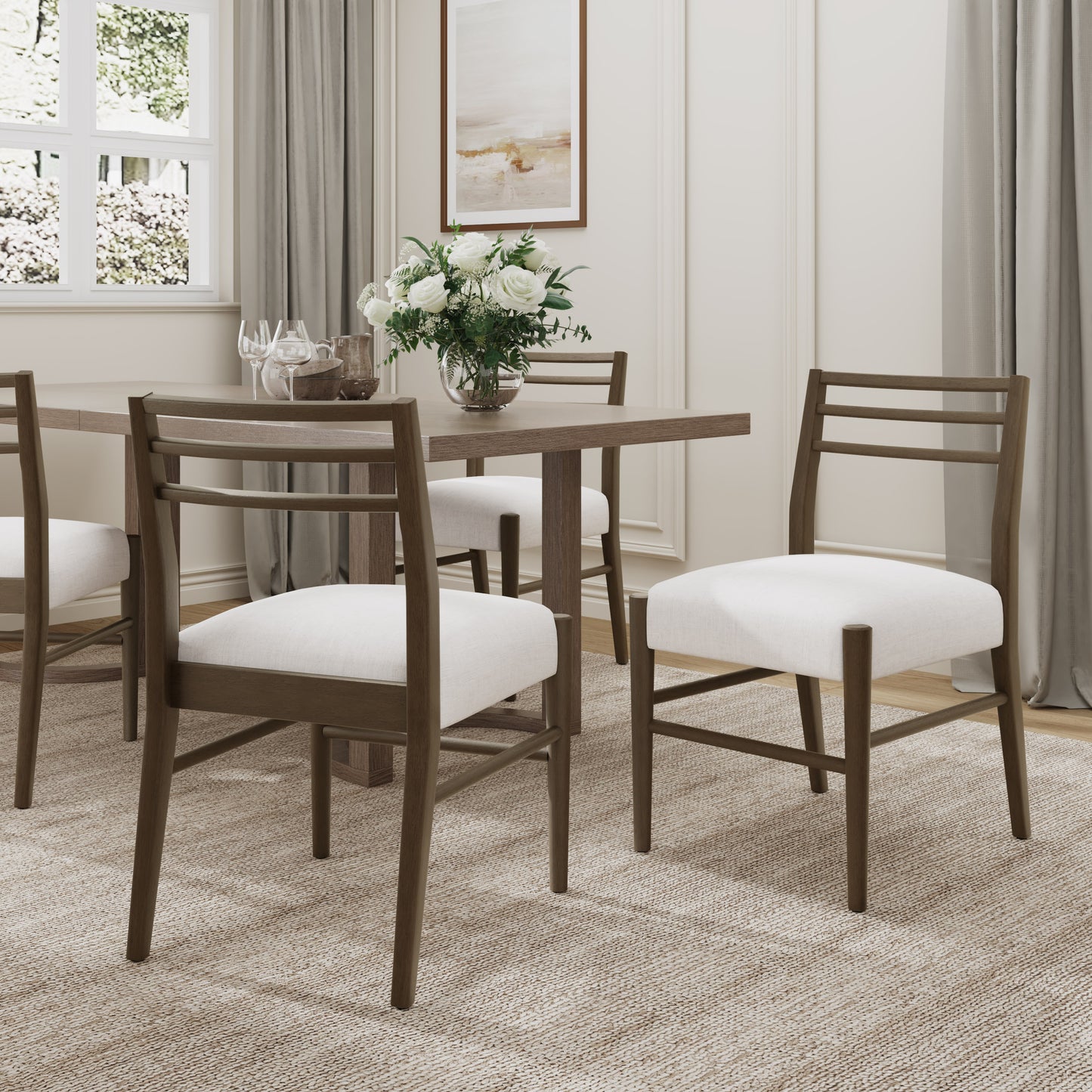 Set of 2 Beige Dining Chairs with Ladder Back Design