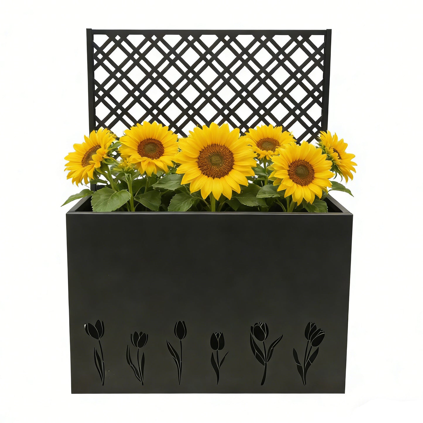 Tall Metal Planter with Trellis - 35.5in L x 11.9in W x 47.3in H - Black