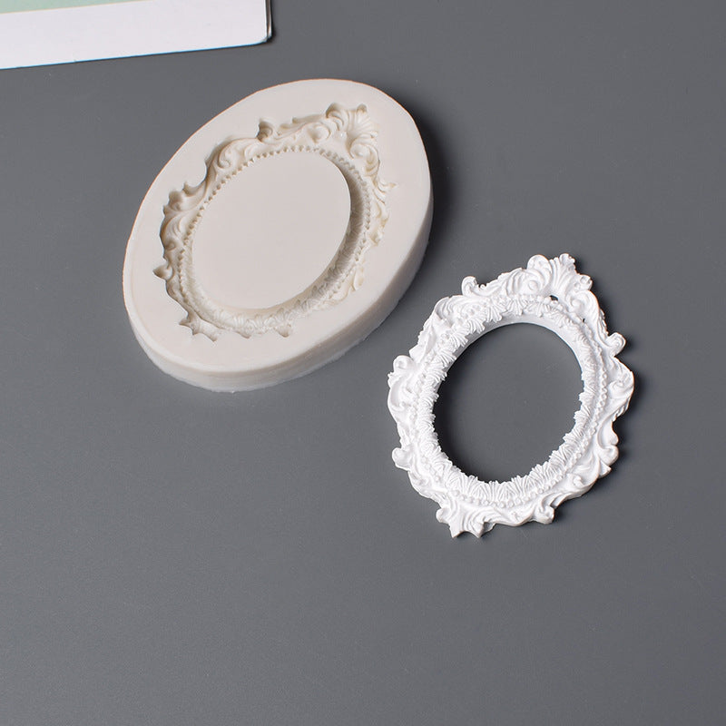 European-Style Carved Photo Frame Mold Large Oval Silicone Frame