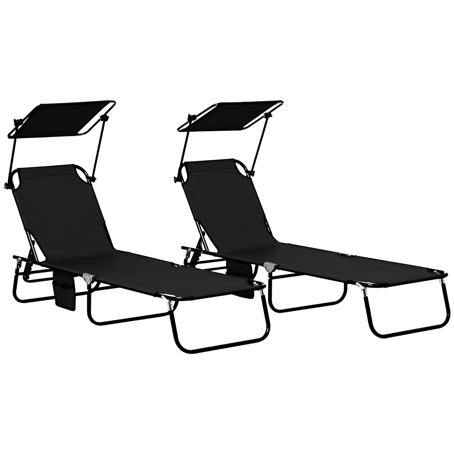 Outdoor Lounge Chairs Set of 2 - Adjustable Reclining, Black