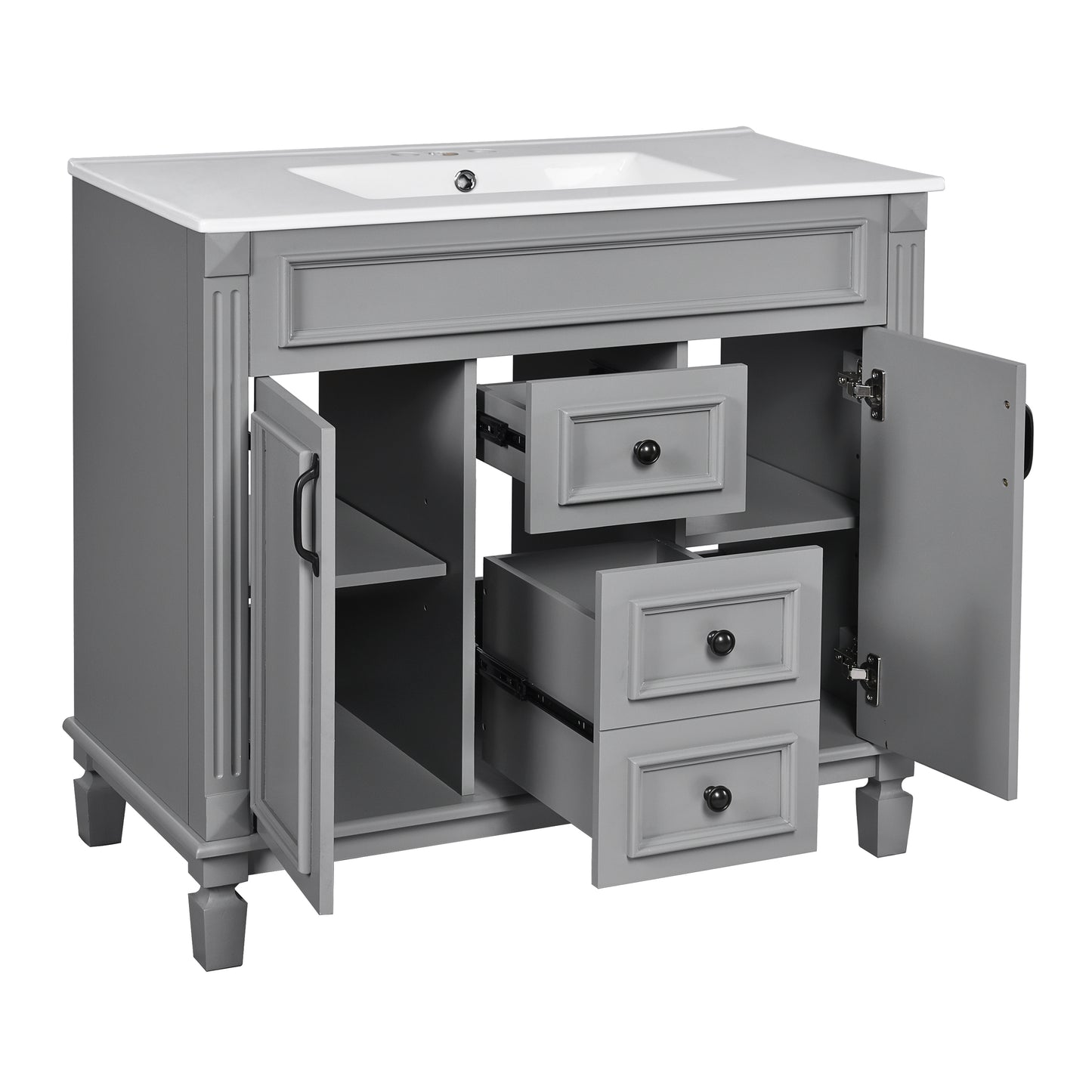 36-Inch Modern Bathroom Vanity with Top Sink - Grey