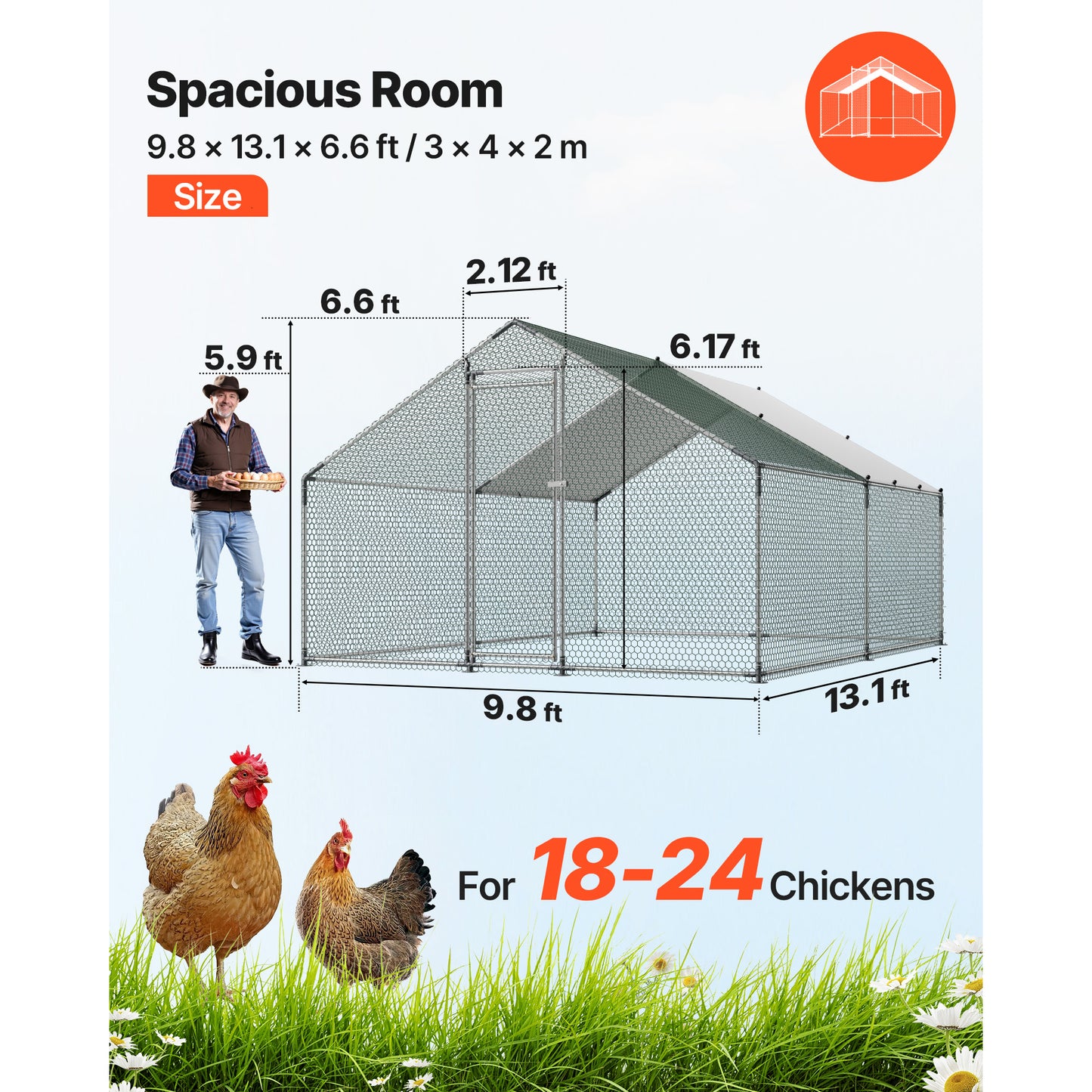 Large Metal Chicken Coop with Waterproof Cover & Lock - Backyard Poultry Enclosure