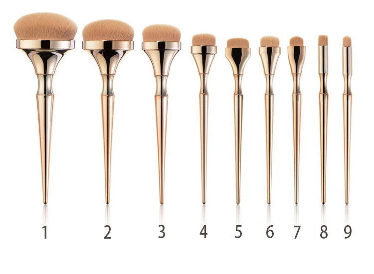 Gold Plated Makeup Brushes Set - 9 Natural Hair Cosmetic Tools