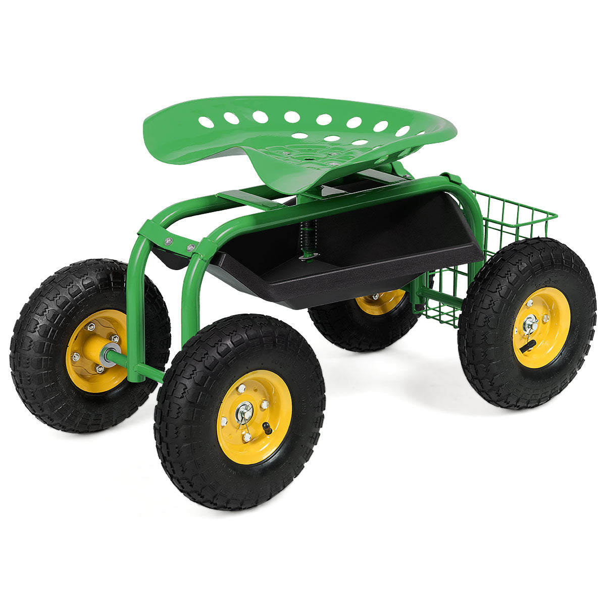 Heavy Duty Rolling Garden Cart with Tool Tray - Green