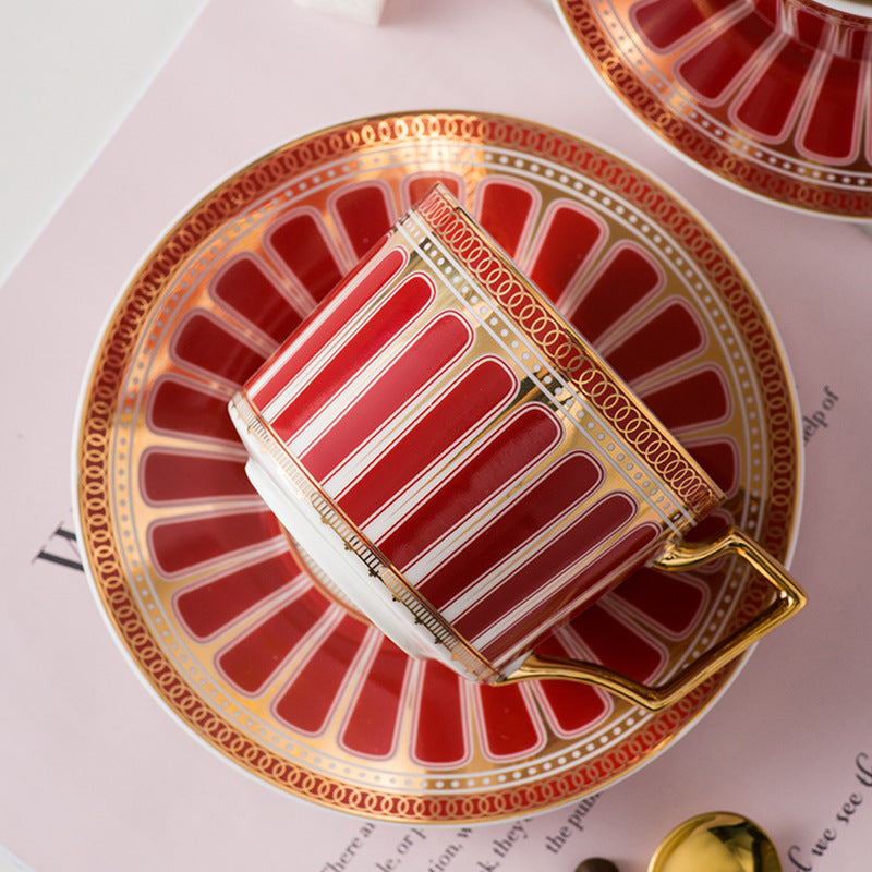 Ceramic Tea Cup & Saucer Set - Floral & Light Luxury Design, 201-300ml Capacity