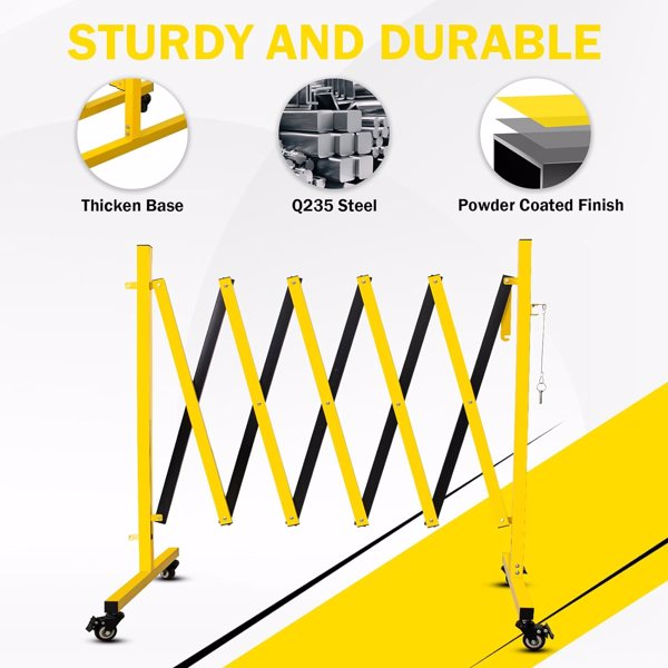 17FT Metal Expandable Traffic Barricade with Casters - Portable Security Gate for Construction & Traffic Control