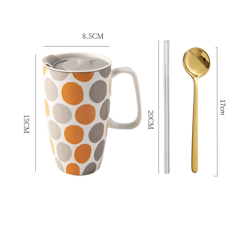 Large Capacity Ceramic Mug with Lid - Multiple Styles, 500-600mL Drinkware