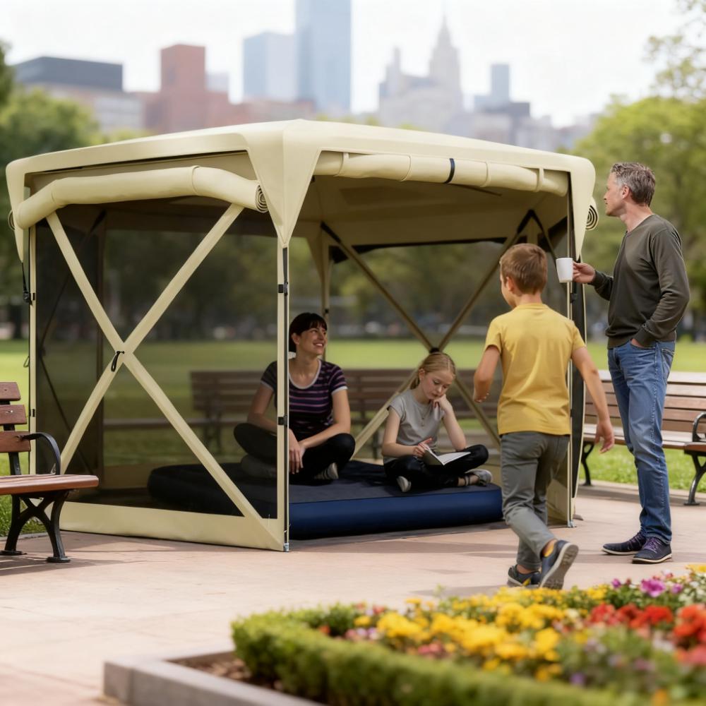11x11 ft Pop-Up Gazebo Tent with Removable Roof Cover - Beige