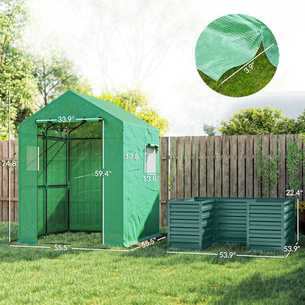 Walk-In Greenhouse with Raised Bed - 55.5" x 74.8"