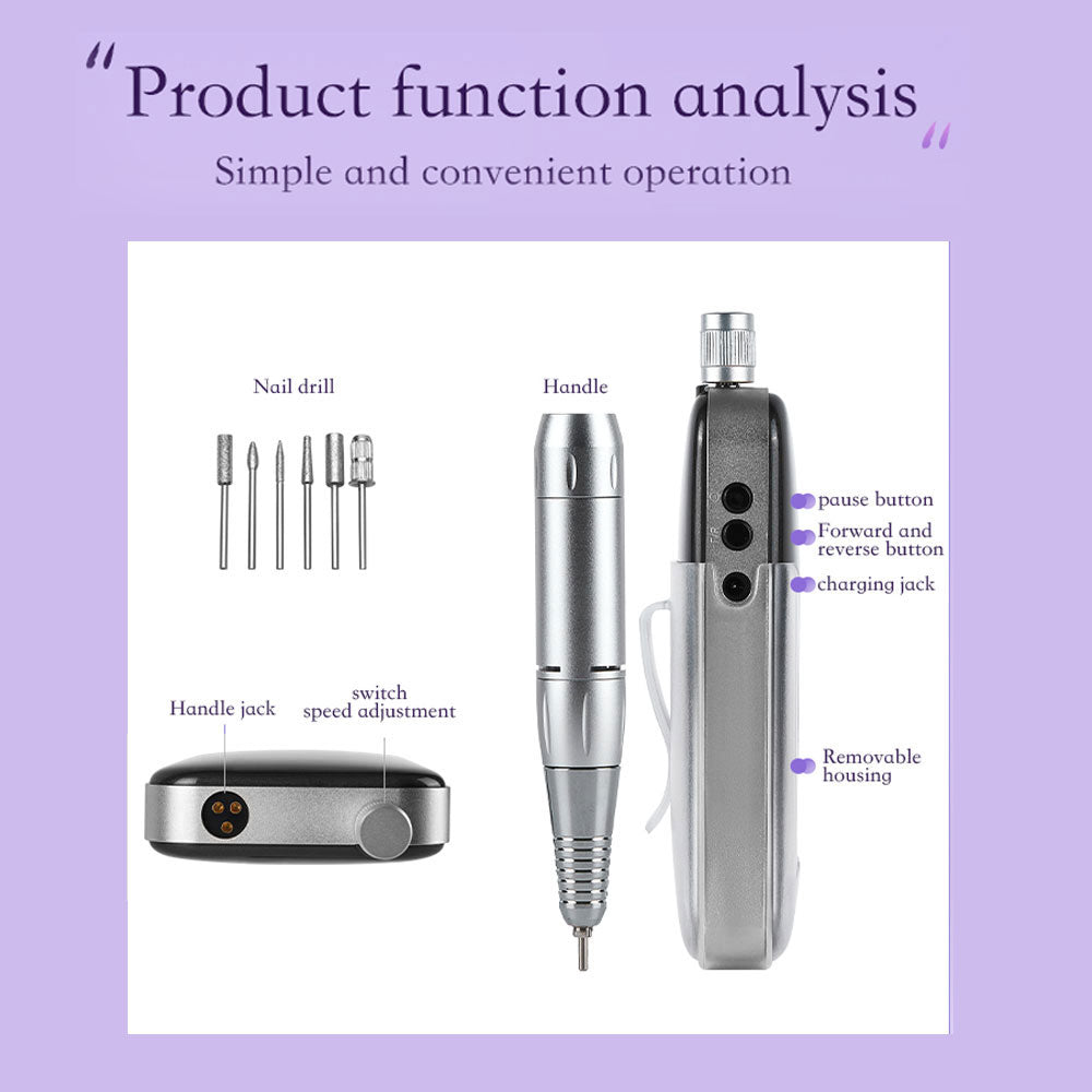Professional Electric Nail Drill 45000 RPM Cordless E-File - Black