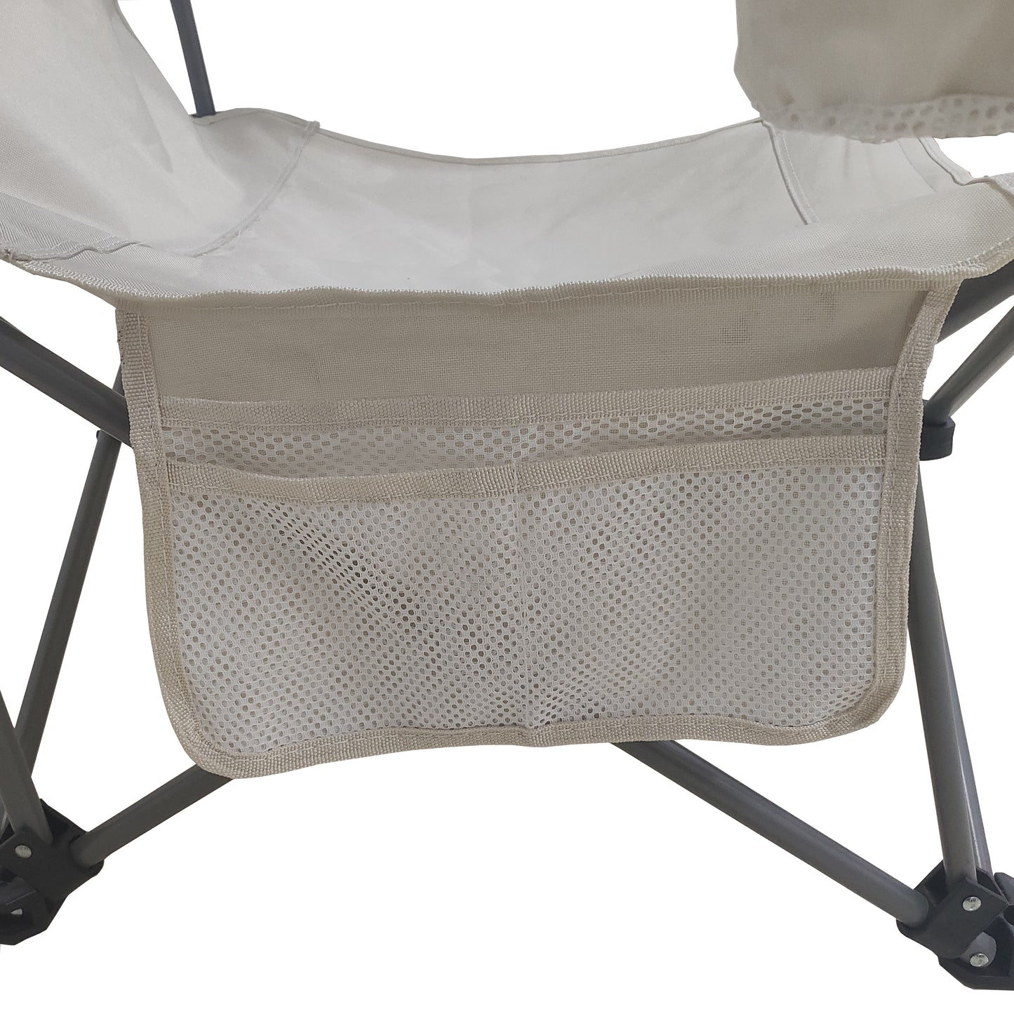 Portable Folding Camping Chair with Cup Holder & Side Pockets - Beige