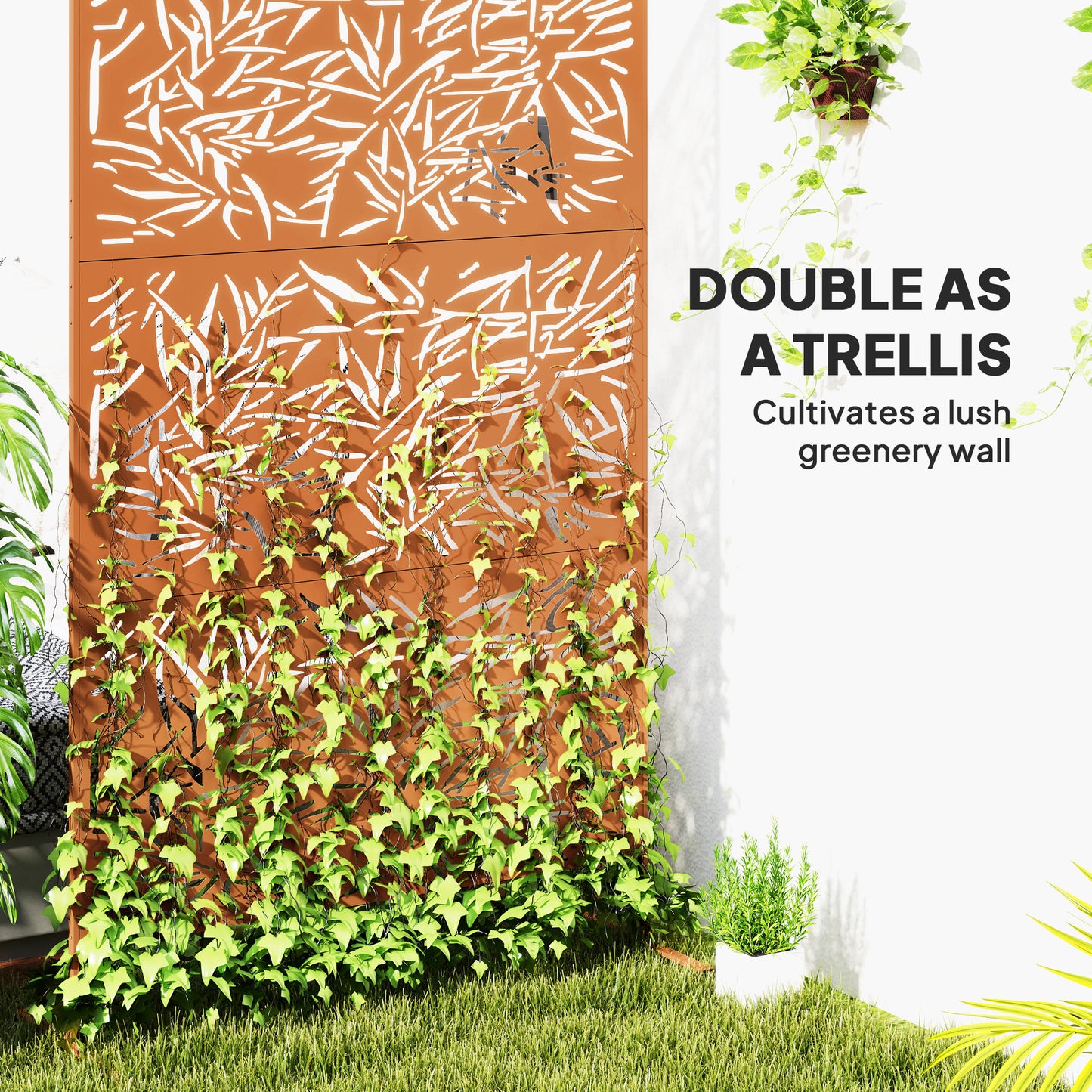 Outdoor Privacy Screen with Trellis - Brown Bamboo Design