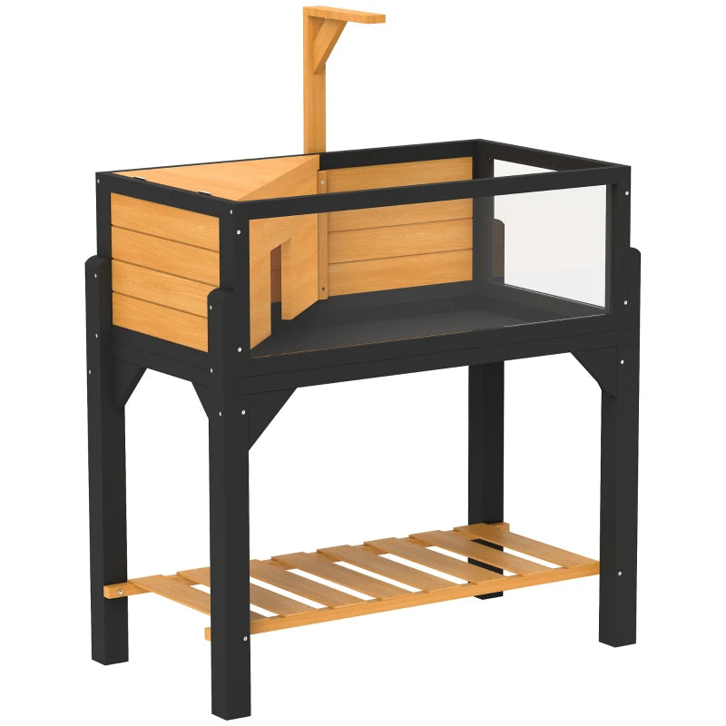 Wooden Tortoise Habitat with Storage Shelf & Clear Windows, Open Top, Lamp Holder