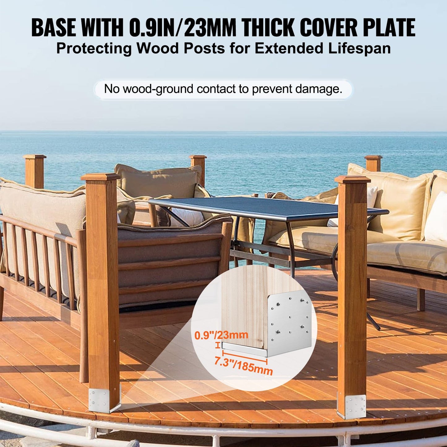 8x8 Inch Stainless Steel Post Base Bracket Set for Deck Porch Railing Support - Silver