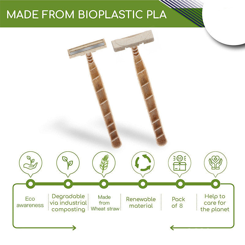 Disposable Manual Shaver 8-Pack - Eco-Friendly Wheat Straw