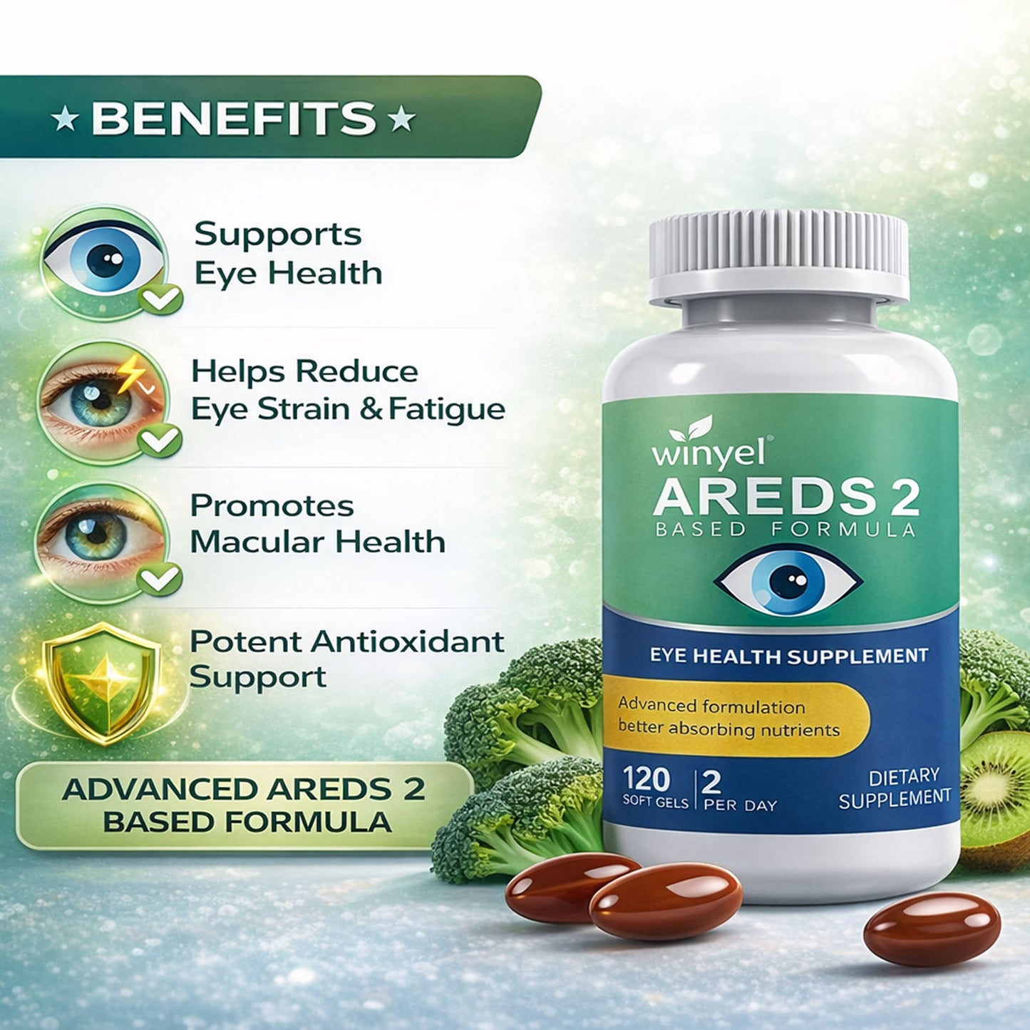 AREDS 2 Eye Vitamin Supplement with Lutein, Zeaxanthin, Zinc & Vitamins