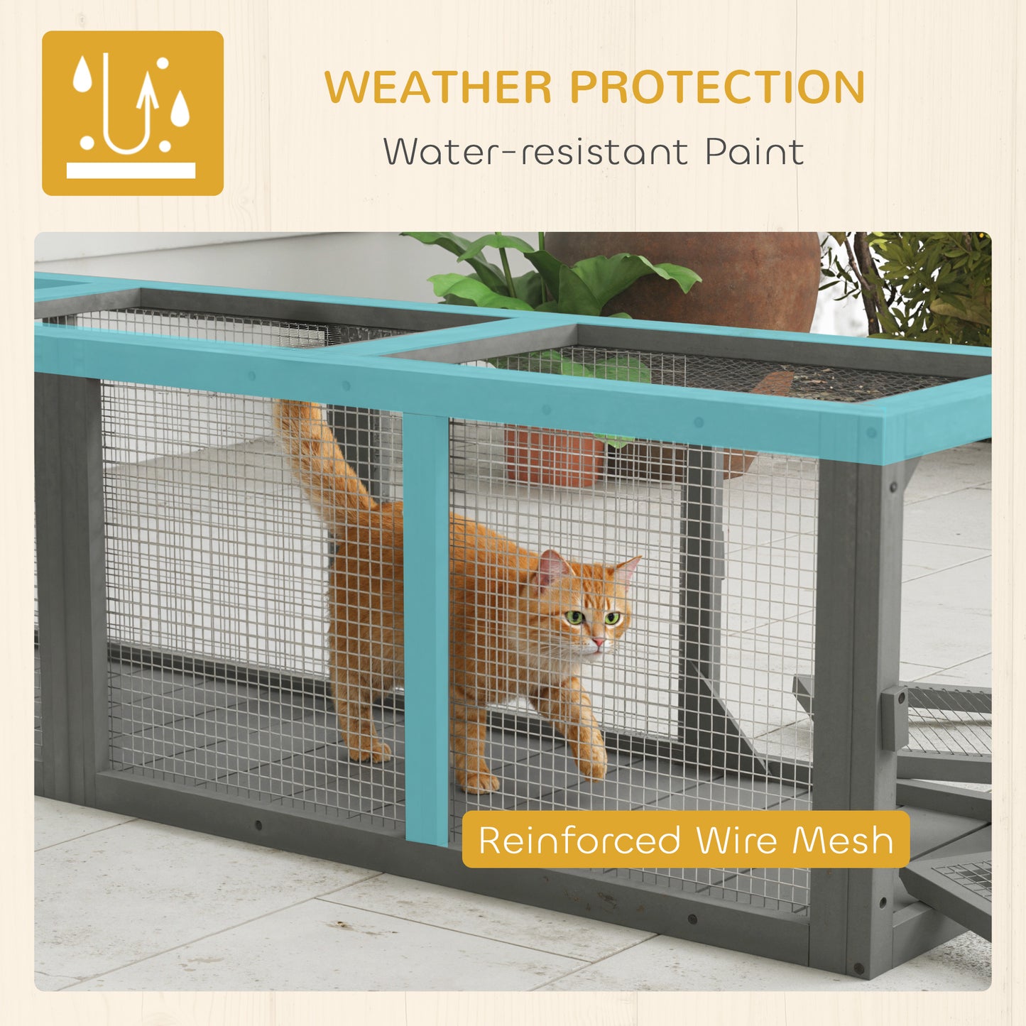 Extendable Outdoor Cat Tunnel with 3 Doors - Gray Wooden Pet Play Enclosure 59 Inches