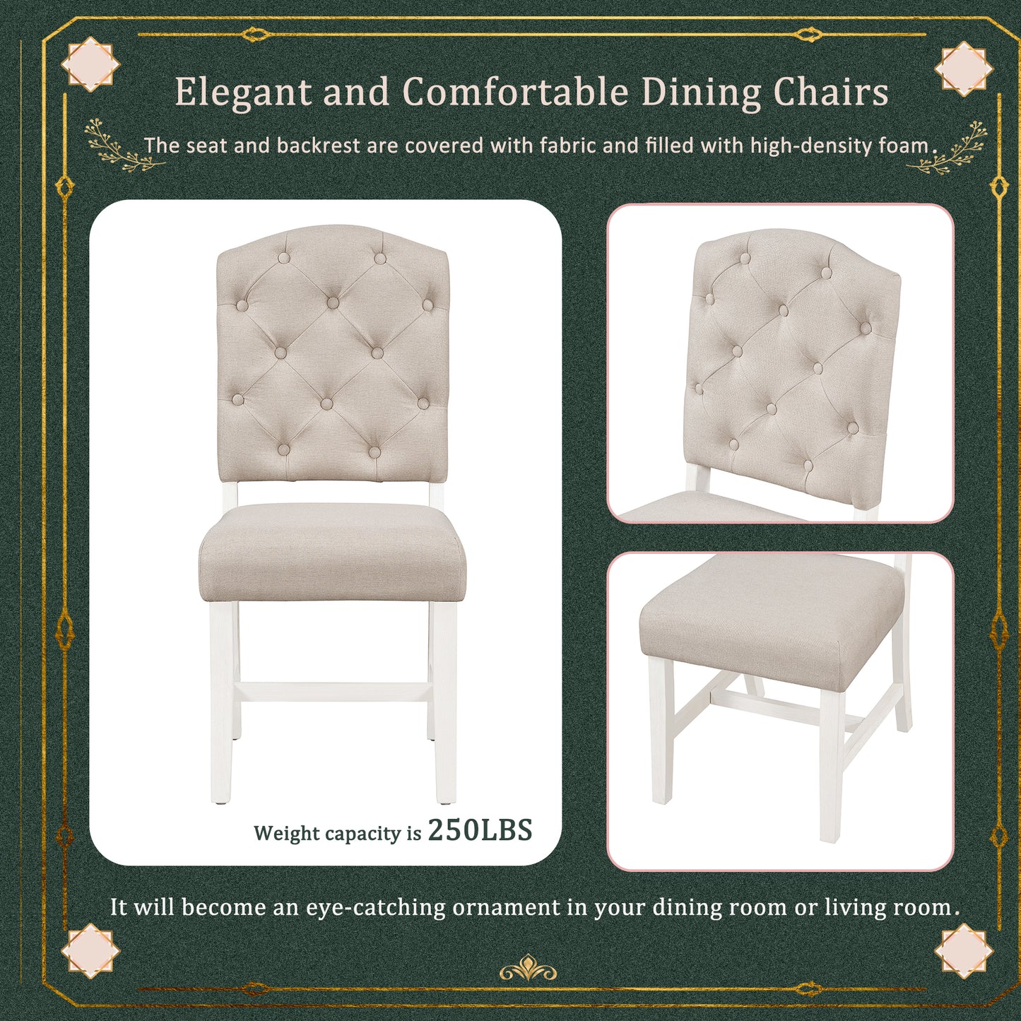 Retro Upholstered Dining Chair Set - 2 Chairs, Off White