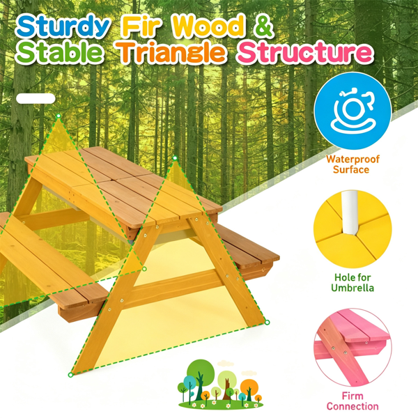 Kids Picnic Table with Adjustable Umbrella - 3-in-1 Sand & Water Play Set