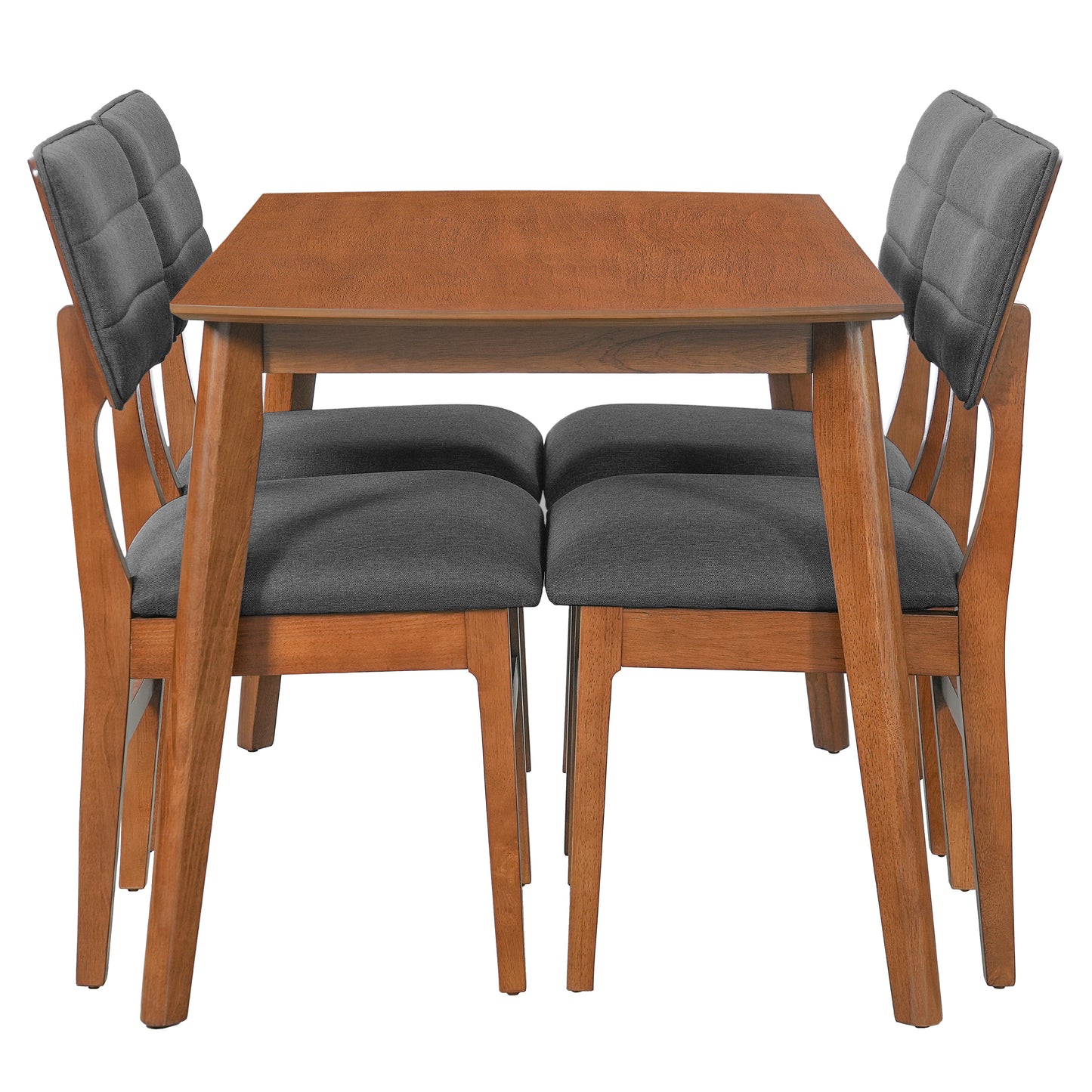 Farmhouse Dining Table Set for 4 with Upholstered Chairs - Brown & Gray