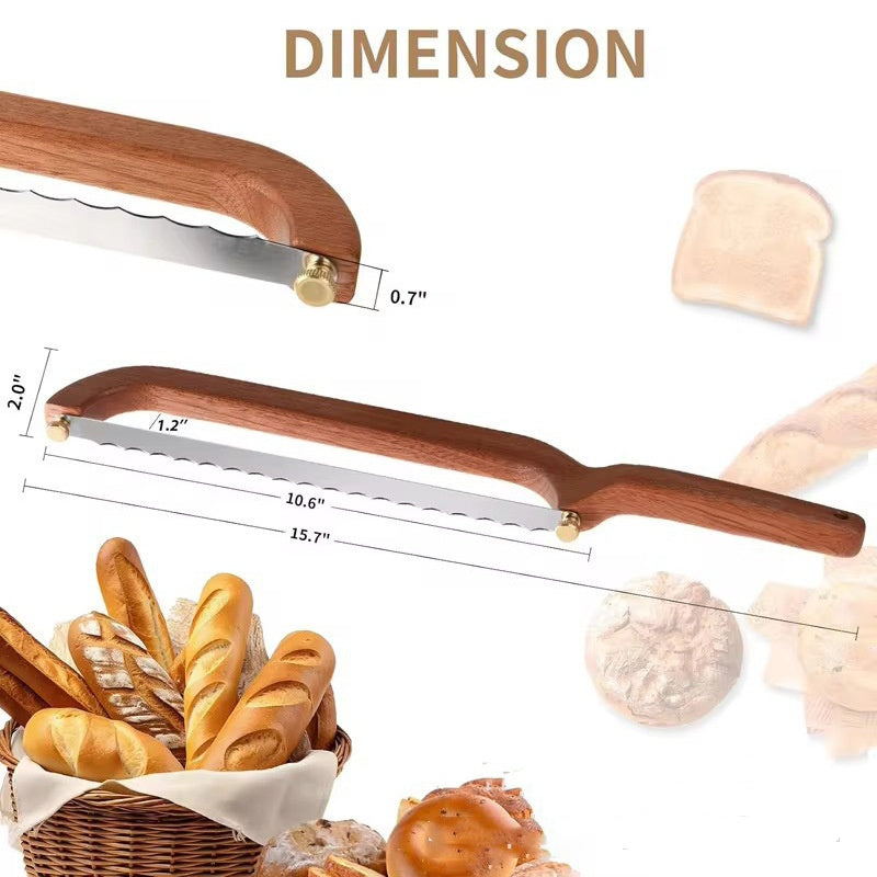 Wooden Handle Baking Serrated Knife - Kitchen Cutting Tool, Modern Minimalist Design