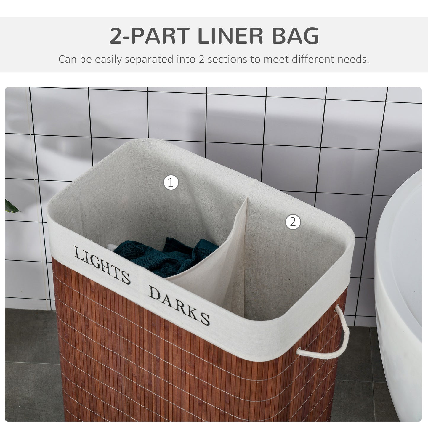 Bamboo Laundry Basket With Lid And String Handles, Collapsible Hamper