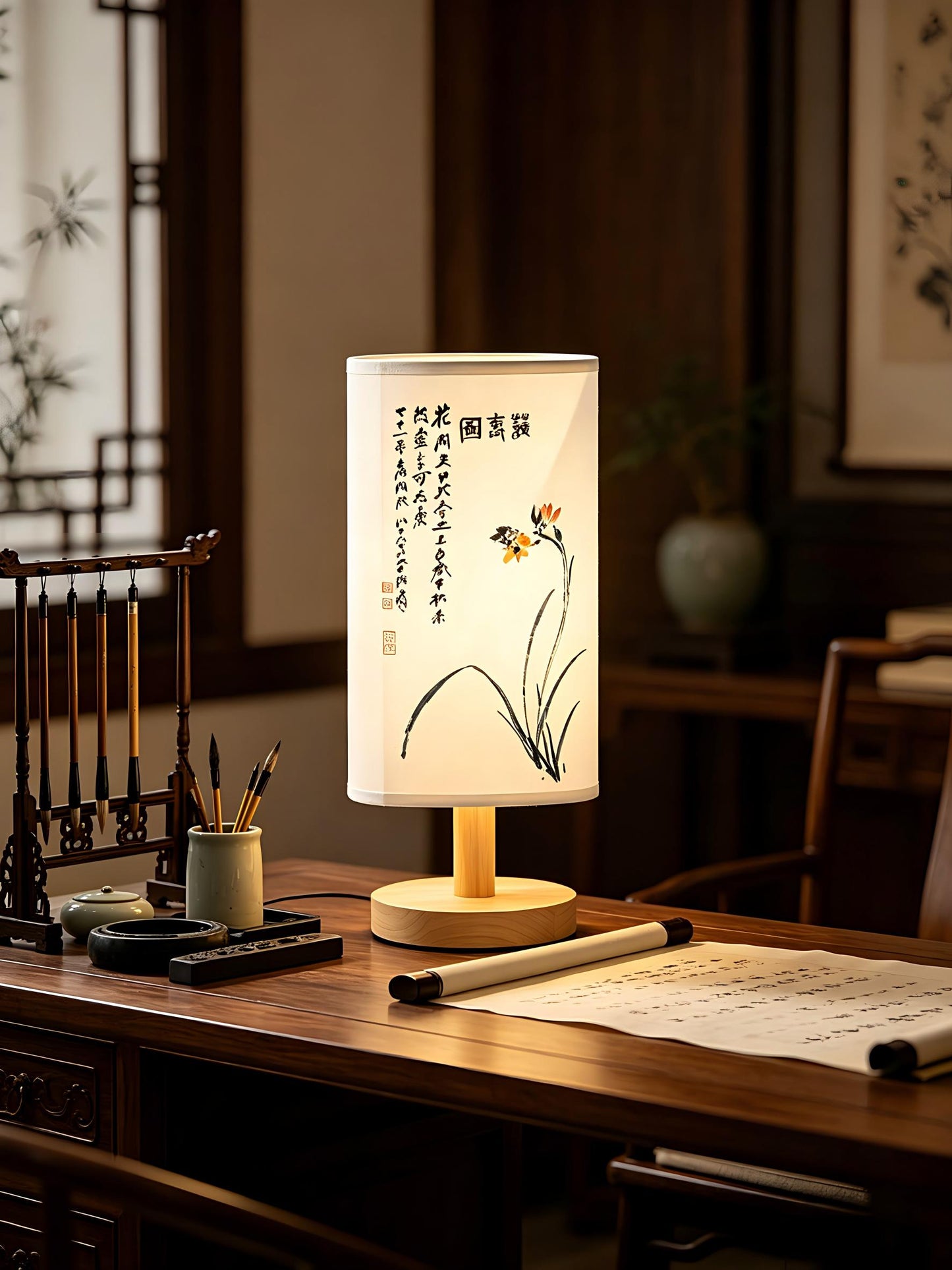 Aromatherapy Table Lamp with Essential Oil Diffuser - Chinese Style Bedside Decor