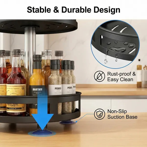 3-Tier Rotating Spice Rack Organizer – Carbon Steel 360° Metal