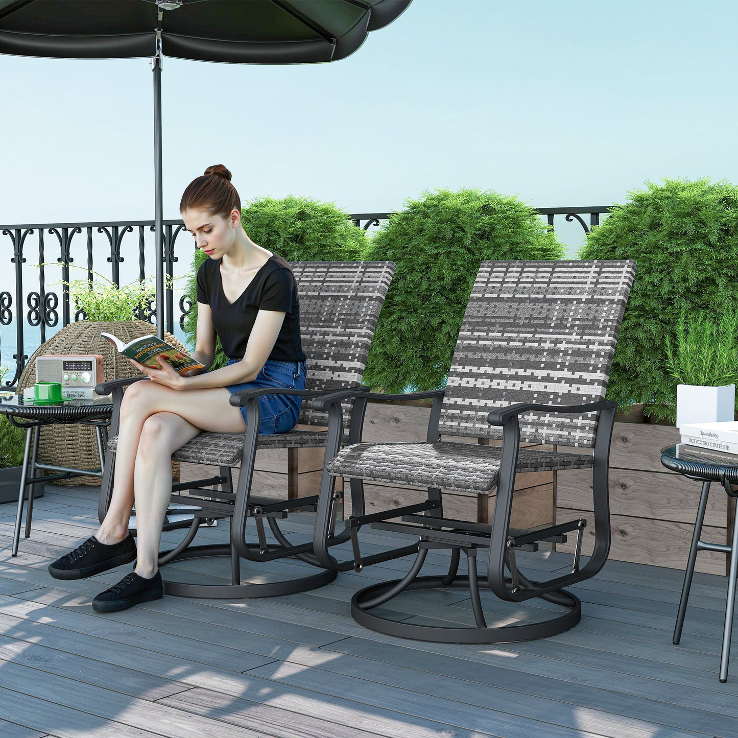 Wicker Rattan Outdoor Glider Chair Set of 2 - Gray