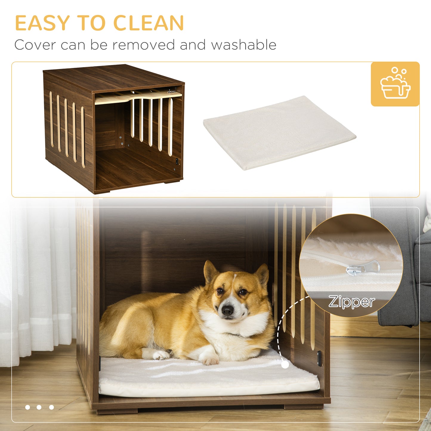 Furniture Style Dog Crate End Table with Removable Foam Cushion - Brown
