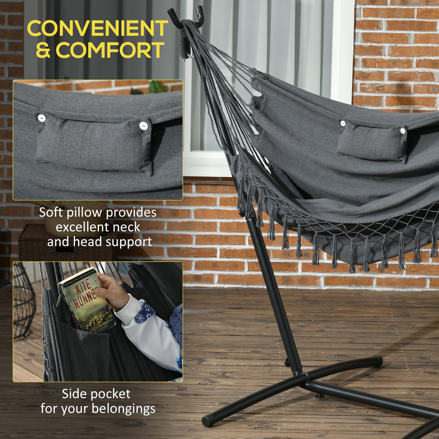 U-Shape Hammock Chair with Headrest - Dark Gray