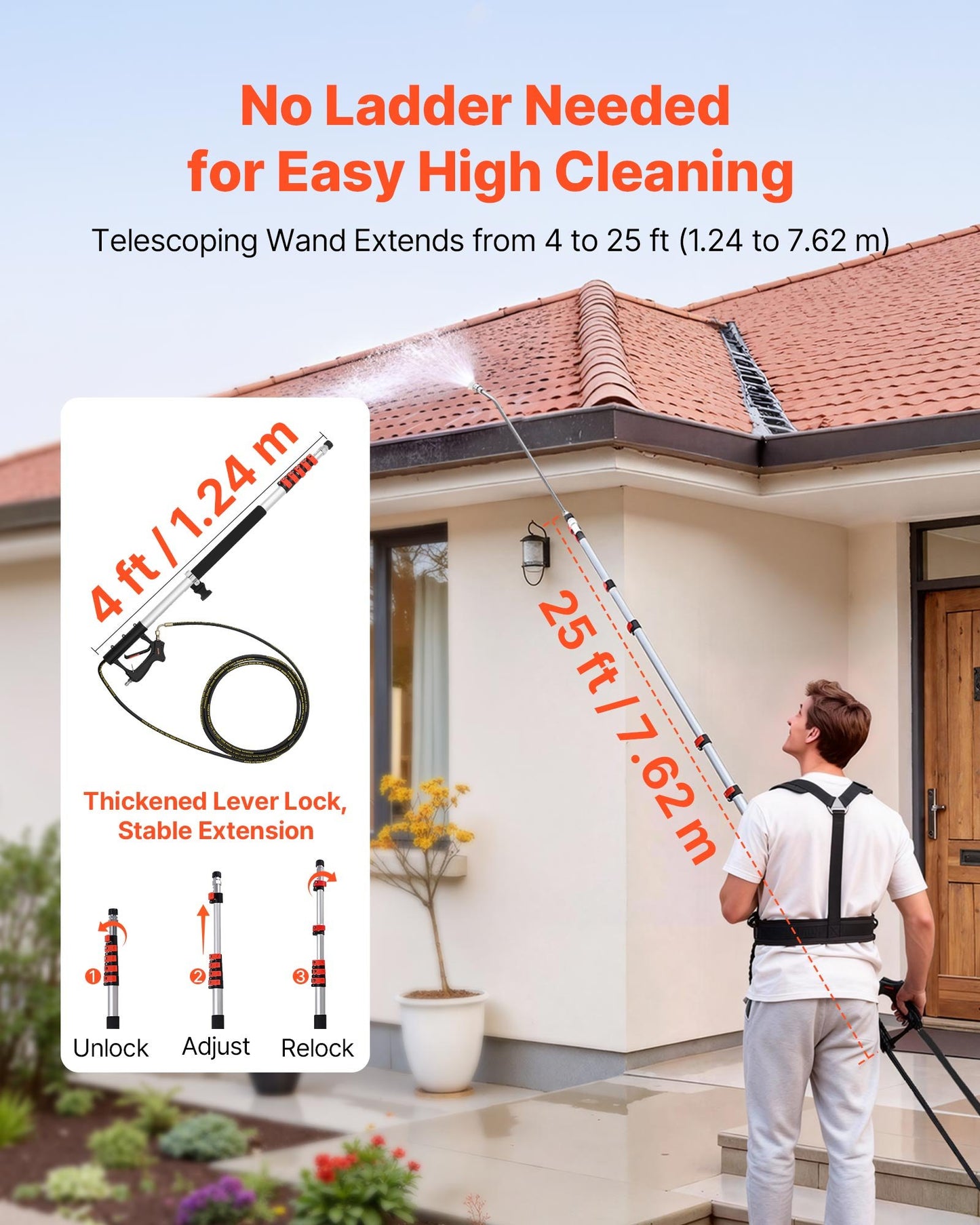 25 Ft Pressure Washer Extension Wand Kit with Nozzles & Hose, High-Pressure Cleaning Tool
