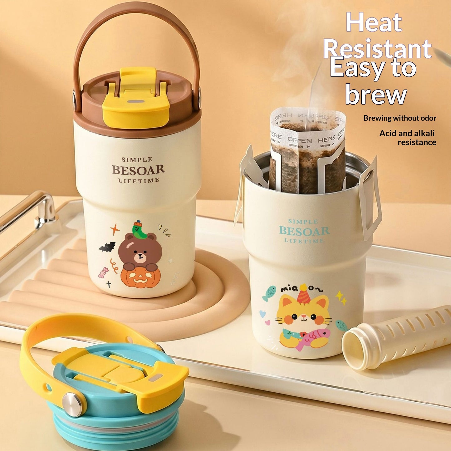 Insulated Ceramic Double-Drink Coffee Mug - Portable Household Drinkware