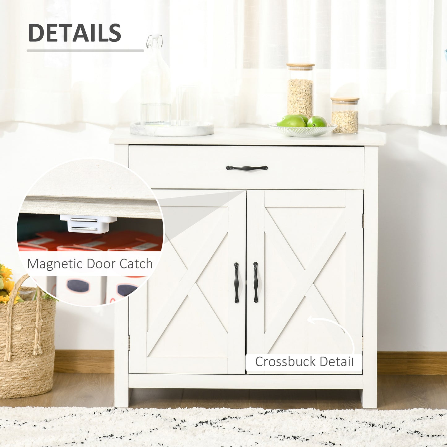 Farmhouse Sideboard Cabinet with Barn Doors Kitchen Buffet Drawer and