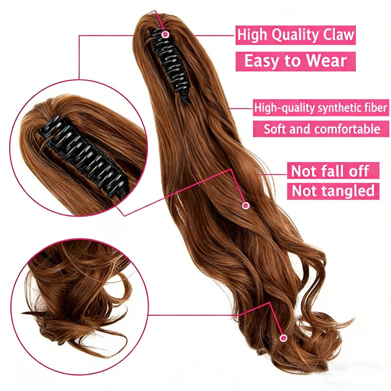 22-Inch Wavy Curly Clip-In Ponytail Extension - Synthetic Hairpiece