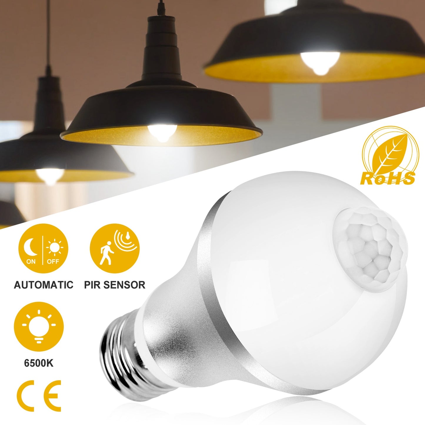 E27 Motion Sensor LED Light Bulb 9W Dusk to Dawn Indoor Outdoor