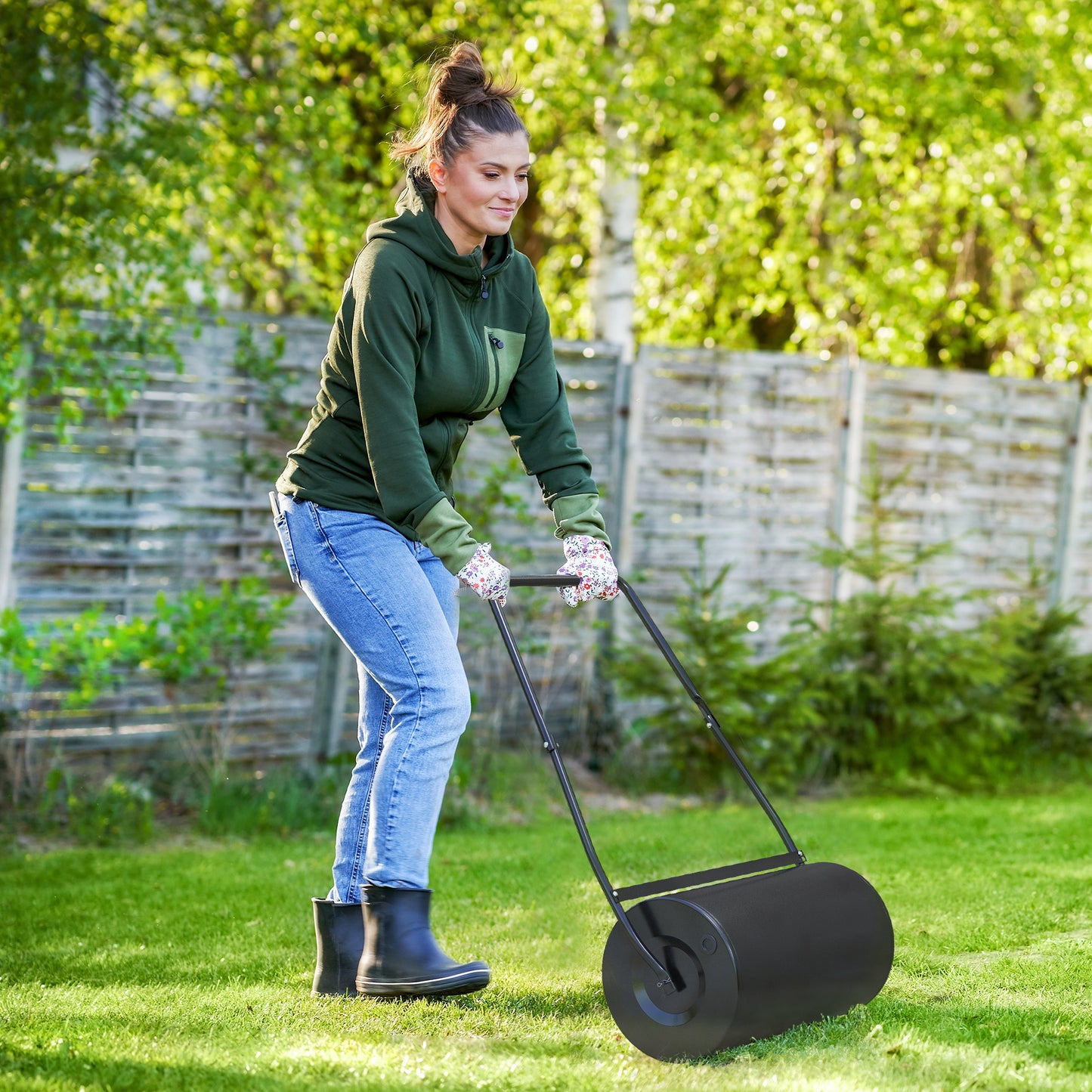 46L Water-Filled Lawn Roller with U-Handle for Garden and Sod Flattening