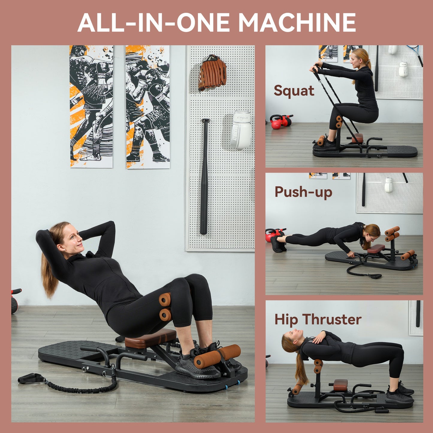 Foldable Hip Thrust & Sissy Squat Machine - Black