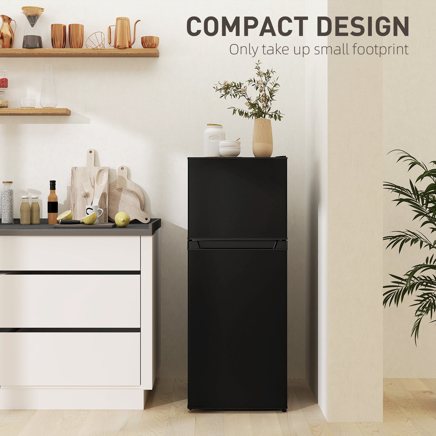 Small Refrigerator with Freezer - Compact Kitchen Appliance, Black, 490x500x1210mm