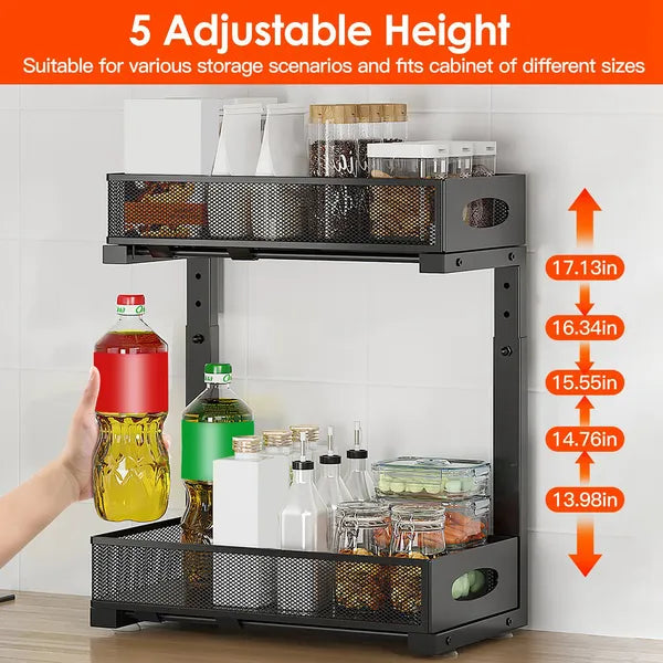 2-Tier Under Sink Organizer with Adjustable Sliding Baskets