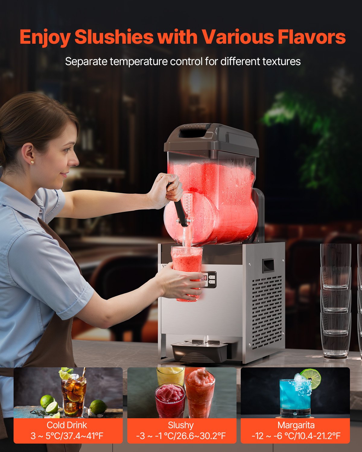 12L Commercial Slushy Machine for Margaritas & Frozen Drinks - Black