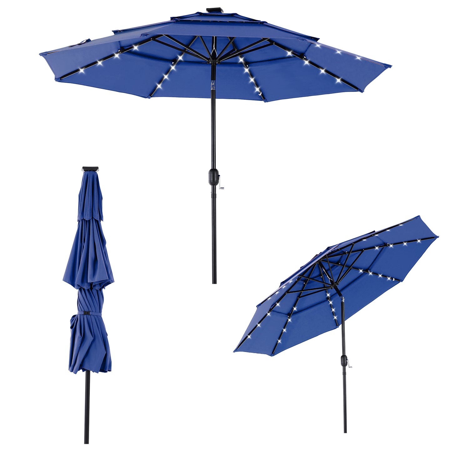10FT Solar Patio Umbrella with 32 LED Lights and Tilt Crank