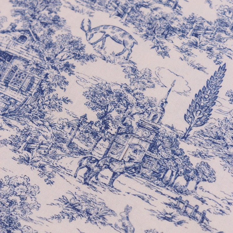 Vintage Blue Print Fabric - Cotton Muslin Textile for Sewing & Crafts 90x110CM