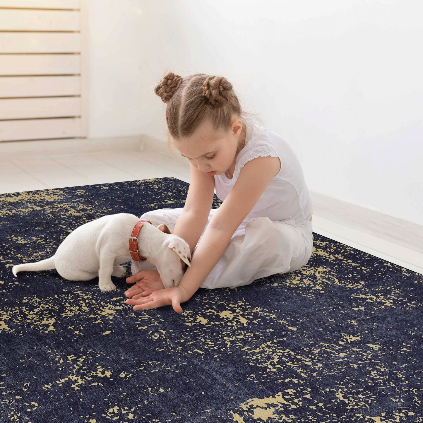 MAVAL Black Washable Rug 2' X 3' Doormat Gold,