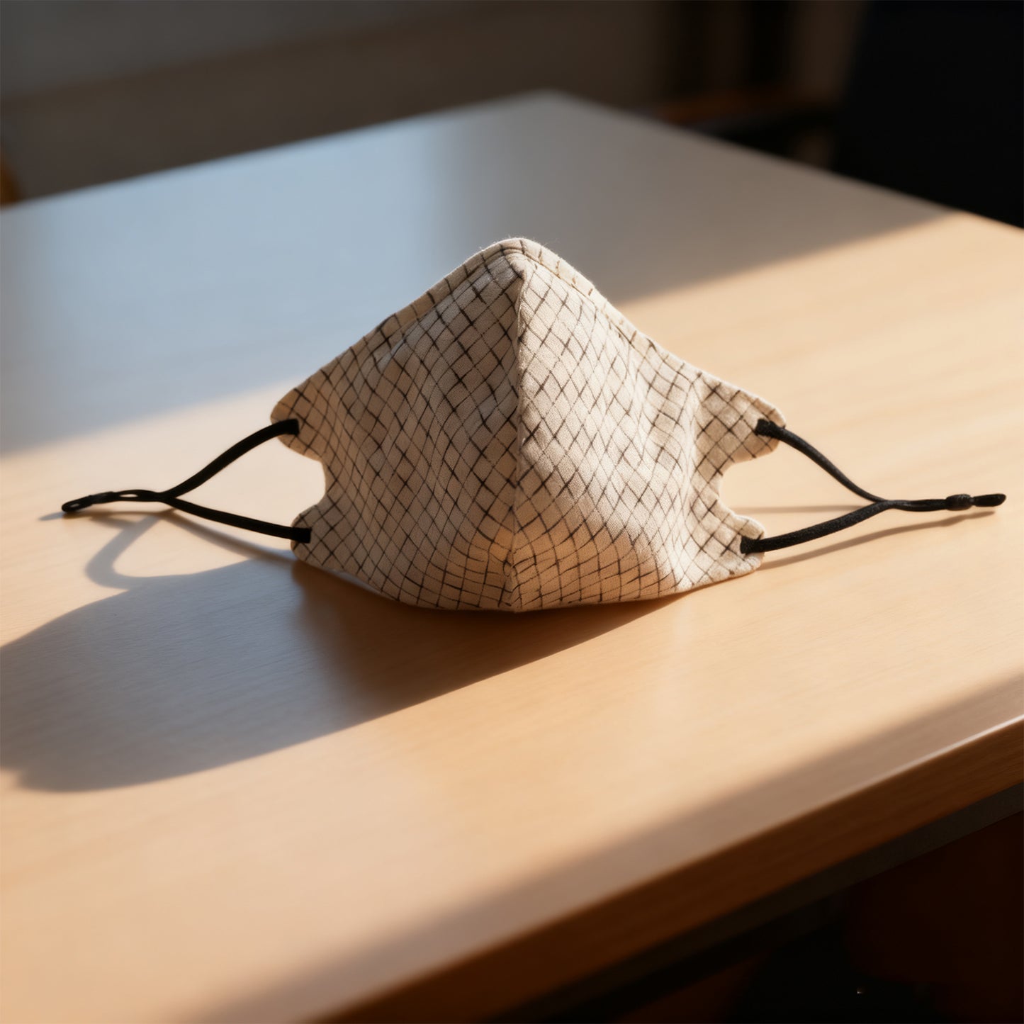 3D Houndstooth Face Mask - Beige