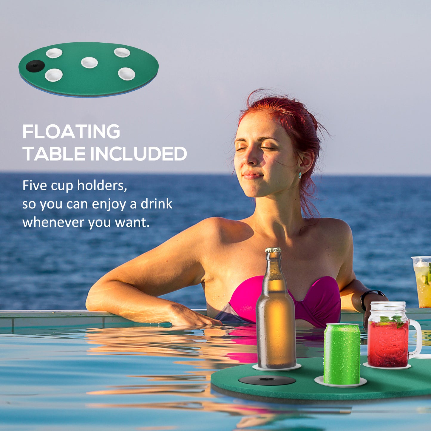 12' x 5' Floating Water Mat with Cup Holder for 2-3 People - Green