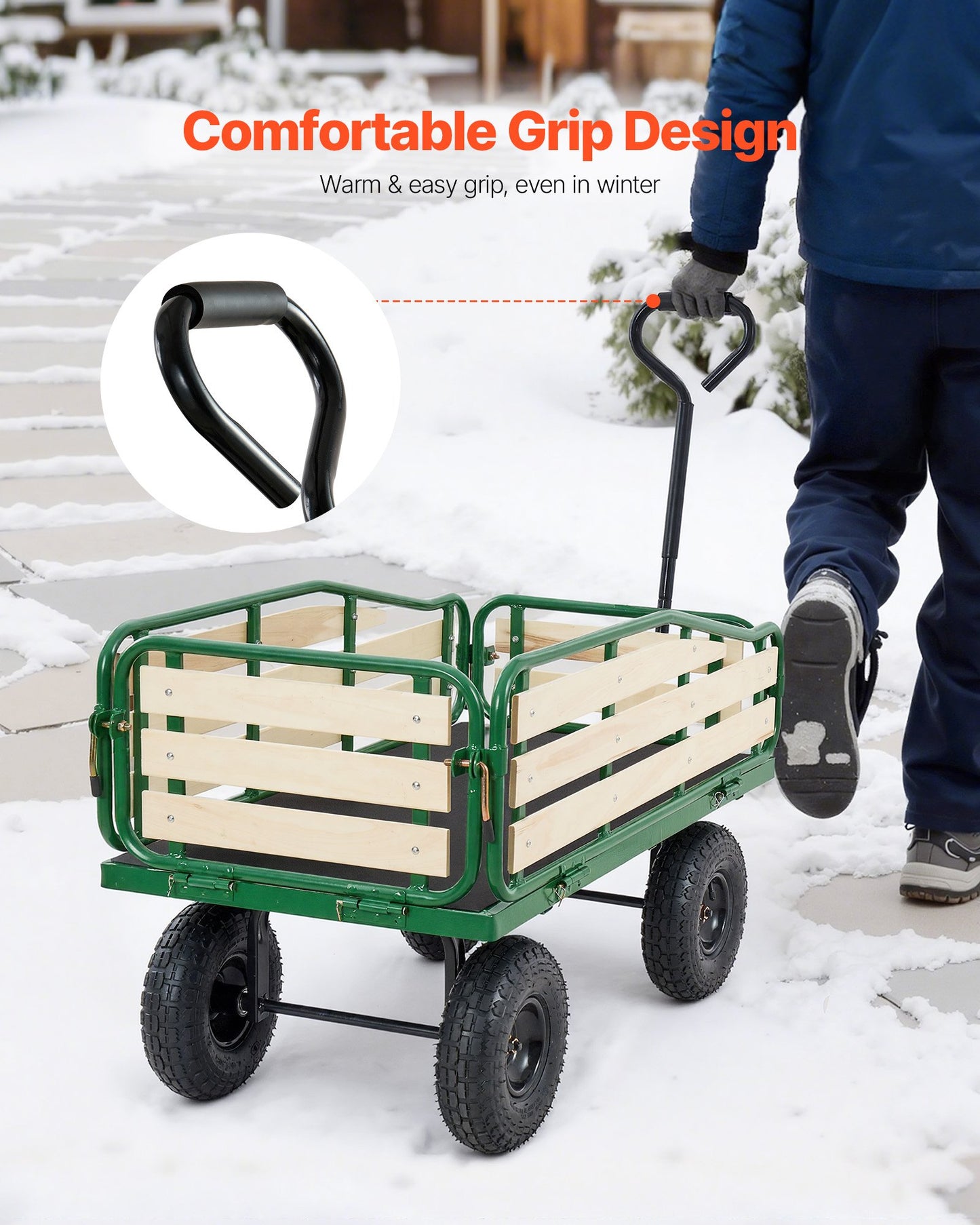 Pull-Along Kids Wagon 39 In All-Terrain Toddler Utility Cart with Wooden Panel & Handle