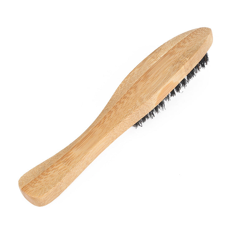 Men's Portable Beard Brush with Handle - Wooden Bamboo Grooming Tool